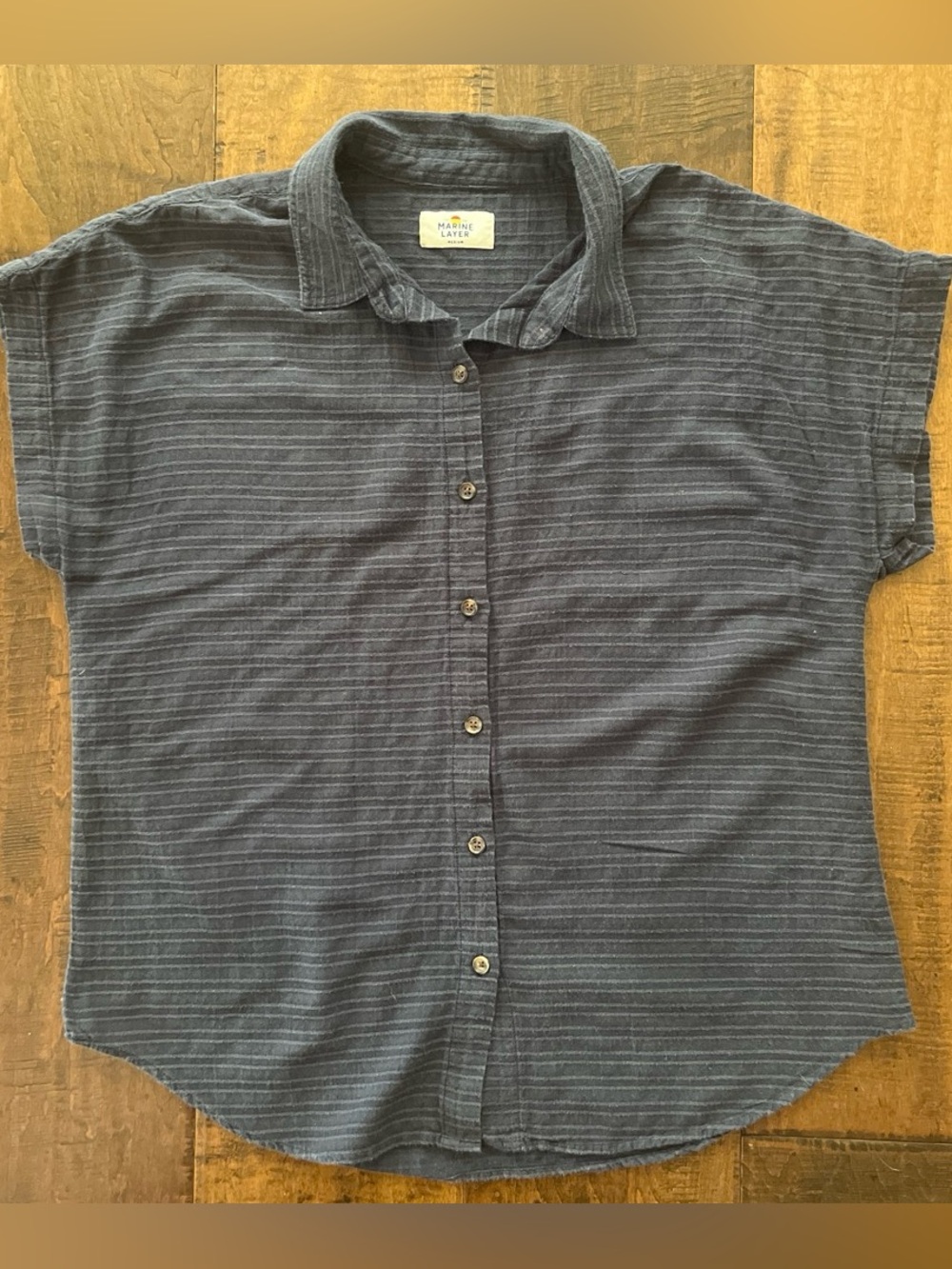 Marine Layer dark blue/ slate gray texture striped cotton blend top Sz. Medium